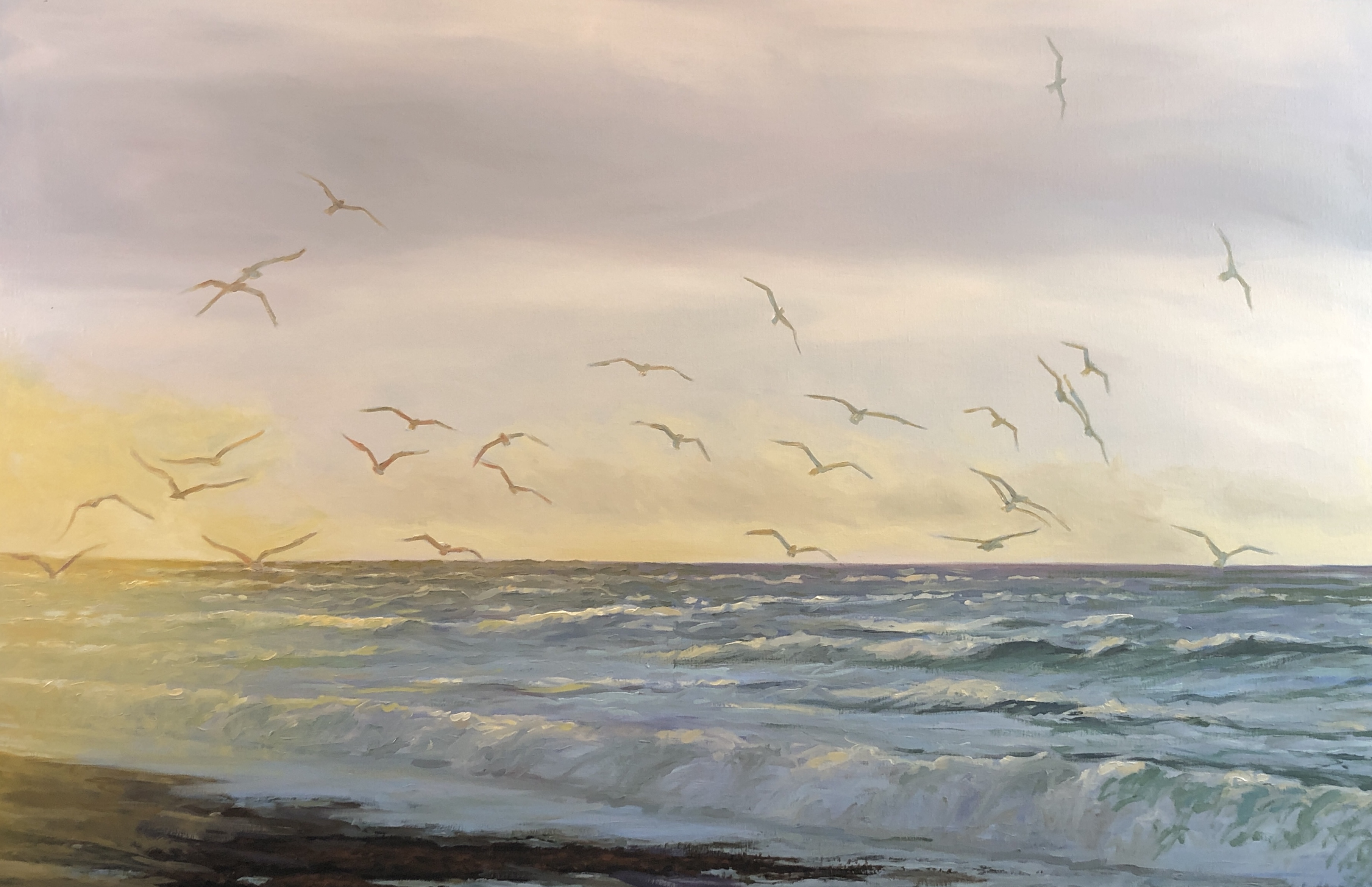 "Evening Gulls", 90x140 cm, olie  FØR: 20.000 NU: 9.000,- SOLGT